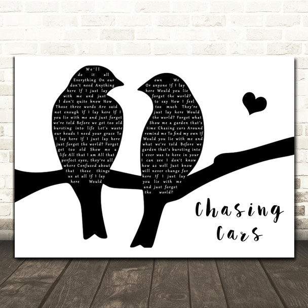 Snow Patrol Chasing Cars Black & White Lovebirds Song Lyric Print