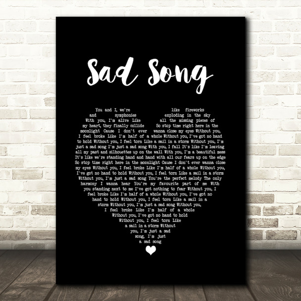 We The Kings Sad Song Black Heart Song Lyric Print