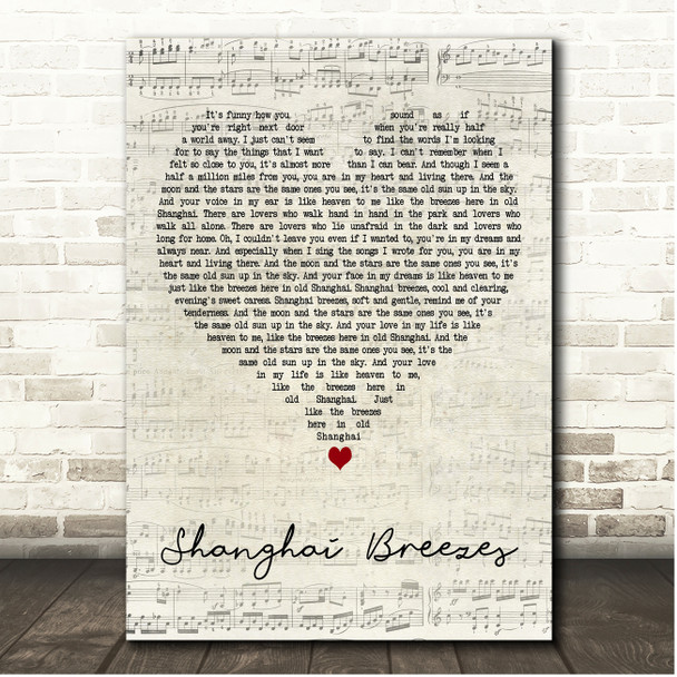 John Denver Shanghai Breezes Script Heart Song Lyric Print