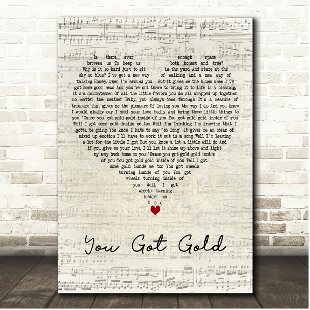 John Prine You Got Gold Script Heart Song Lyric Print