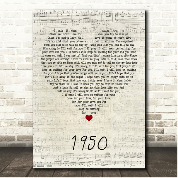 King Princess 1950 Script Heart Song Lyric Print