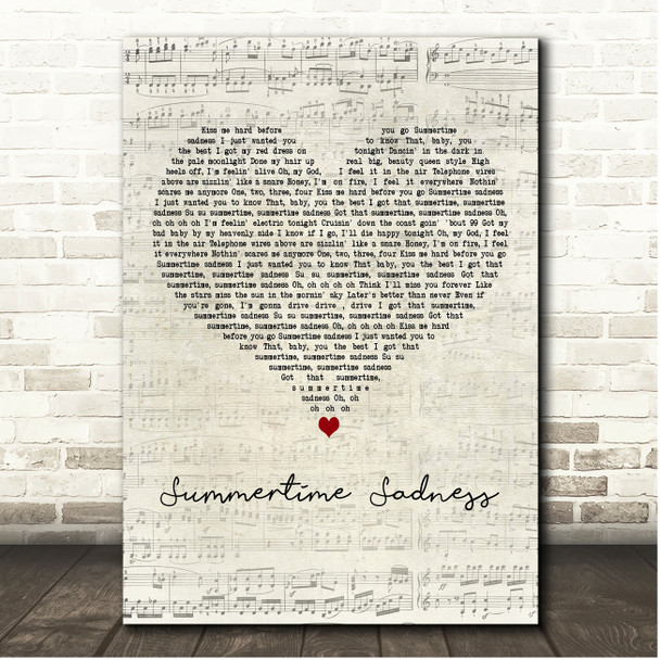 Lana Del Rey Summertime Sadness Script Heart Song Lyric Print