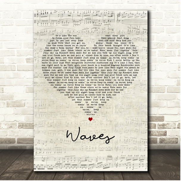 Luke Bryan Waves Script Heart Song Lyric Print