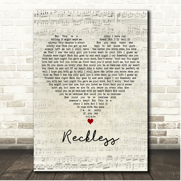 Madison Beer Reckless Script Heart Song Lyric Print