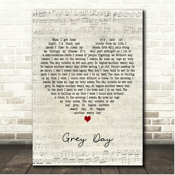 Madness Grey Day Script Heart Song Lyric Print