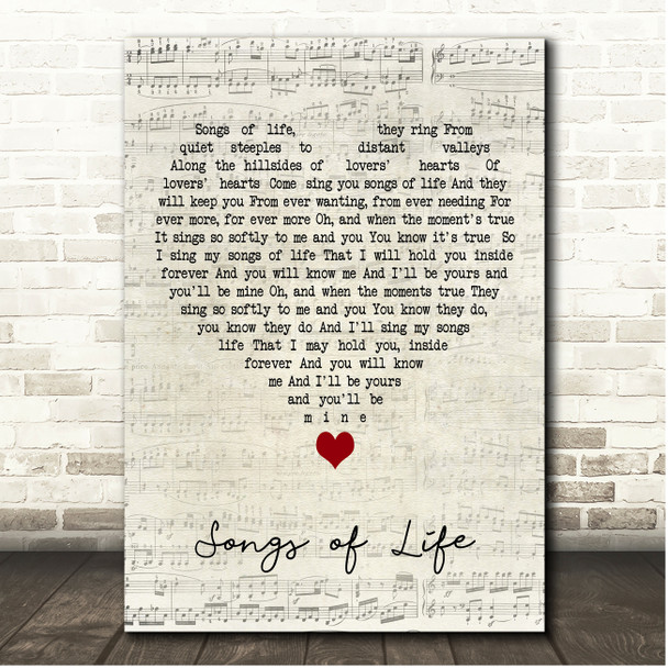 Neil Diamond Songs of Life Script Heart Song Lyric Print
