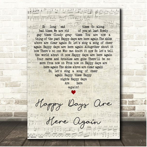 Barbra Streisand Happy Days Are Here Again Script Heart Song Lyric Print