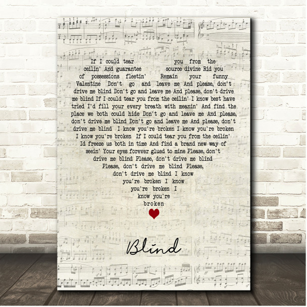 Placebo Blind Script Heart Song Lyric Print