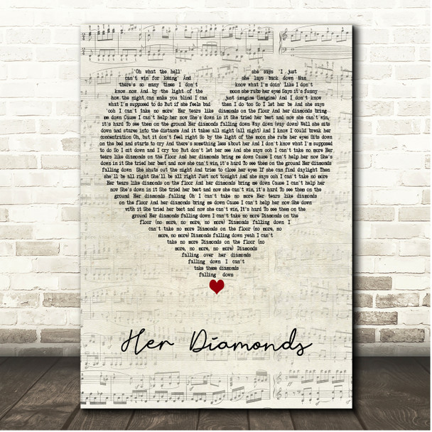 Rob Thomas Her Diamonds Script Heart Song Lyric Print