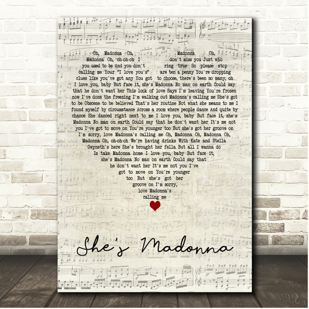 Robbie Williams Shes Madonna Script Heart Song Lyric Print