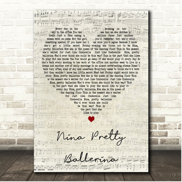 ABBA Nina, Pretty Ballerina Script Heart Song Lyric Print