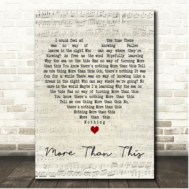 Roxy Music More Than This Script Heart Song Lyric Print