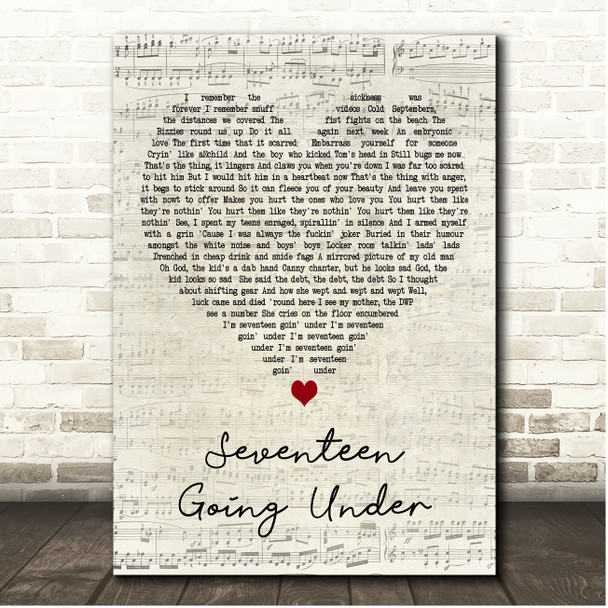 Sam Fender Seventeen Going Under Script Heart Song Lyric Print