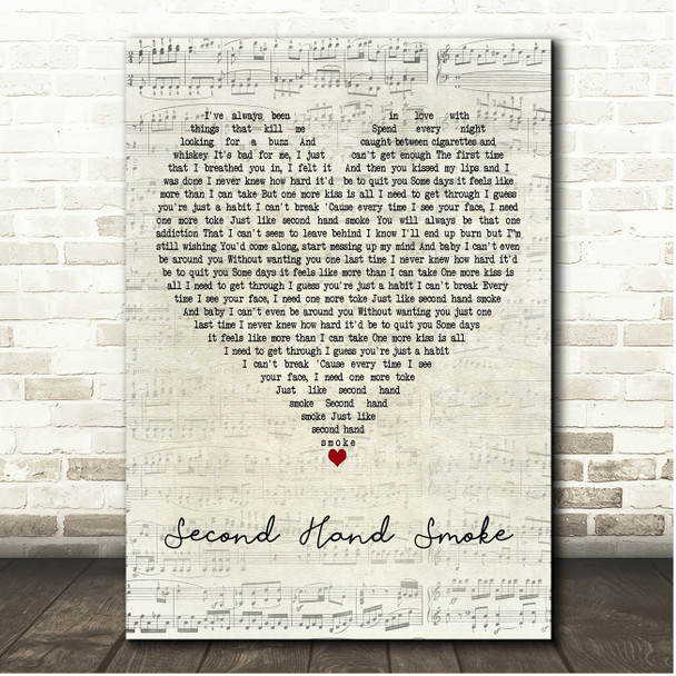 Sam Riggs Second Hand Smoke Script Heart Song Lyric Print