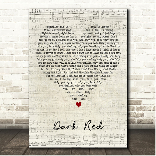 Steve Lacy Dark Red Script Heart Song Lyric Print