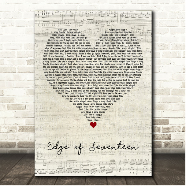 Stevie Nicks Edge of Seventeen Script Heart Song Lyric Print