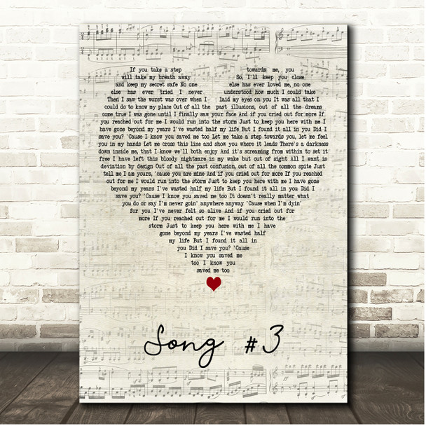 Stone Sour Song #3 Script Heart Song Lyric Print