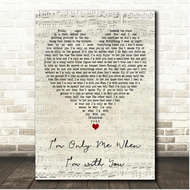 Taylor Swift Im Only Me When Im with You Script Heart Song Lyric Print