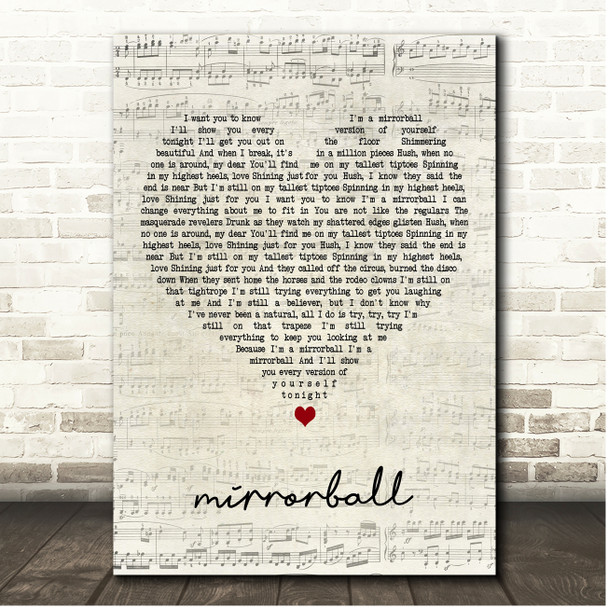 Taylor Swift mirrorball Script Heart Song Lyric Print