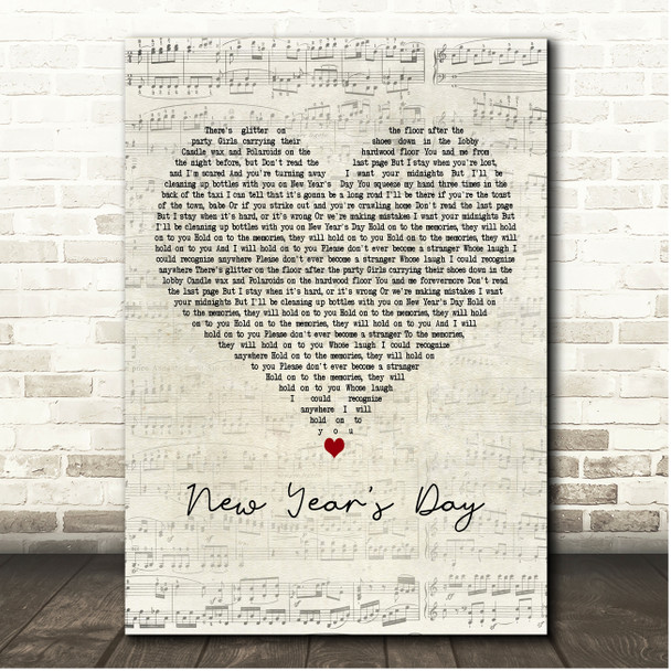 Taylor Swift New Year's Day Script Heart Song Lyric Print