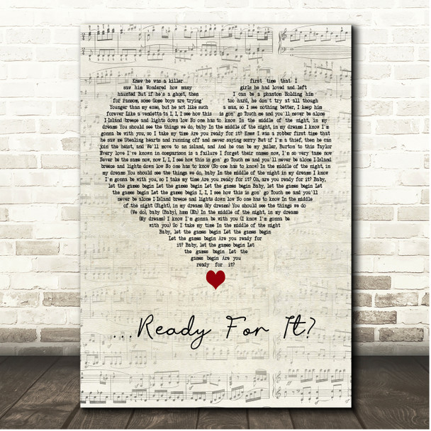 Taylor Swift Ready For It Script Heart Song Lyric Print
