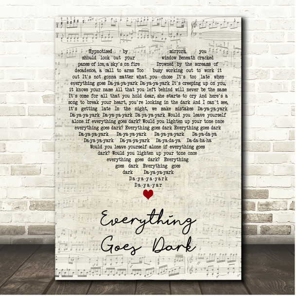 The Hoosiers Everything Goes Dark Script Heart Song Lyric Print