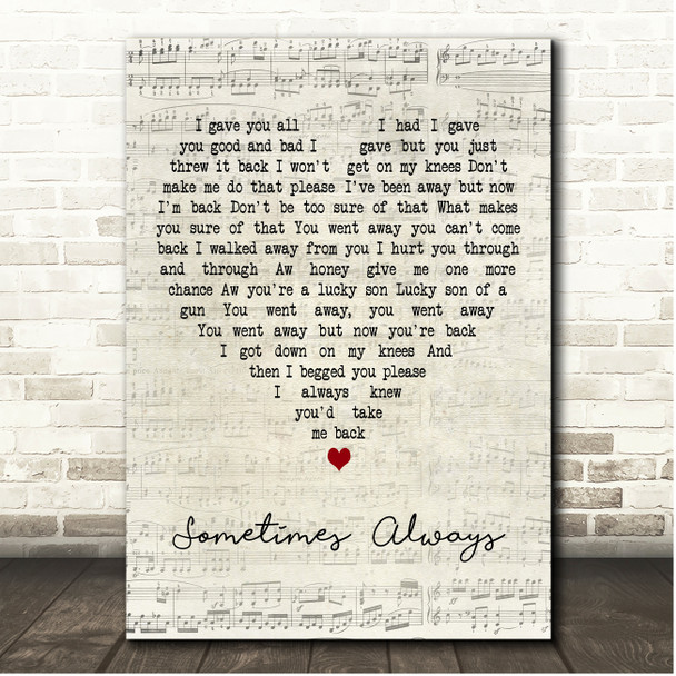 The Jesus and Mary Chain Sometimes Always Script Heart Song Lyric Print