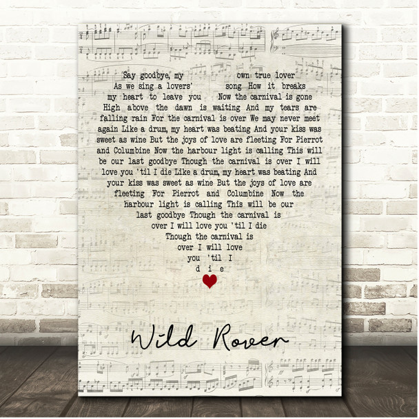 The Seekers Wild Rover Script Heart Song Lyric Print