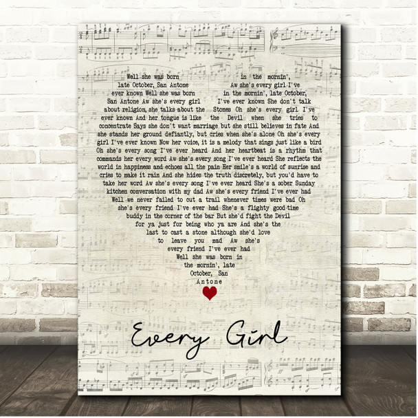 Turnpike Troubadours Every Girl Script Heart Song Lyric Print