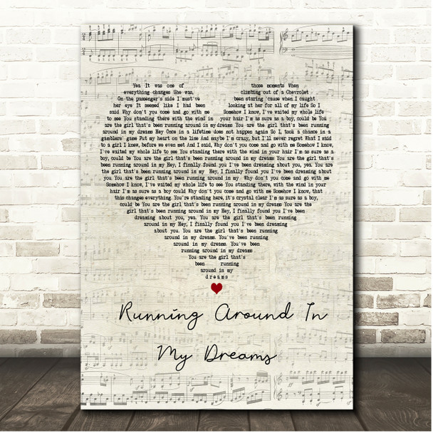 Tyrone Wells Running Around In My Dreams Script Heart Song Lyric Print