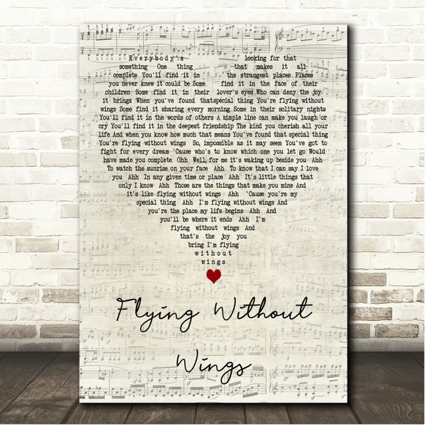 Westlife Flying Without Wings Script Heart Song Lyric Print