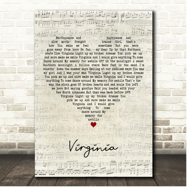 Whiskey Myers Virginia Script Heart Song Lyric Print