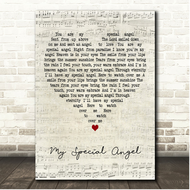Bobby Vinton My Special Angel Script Heart Song Lyric Print