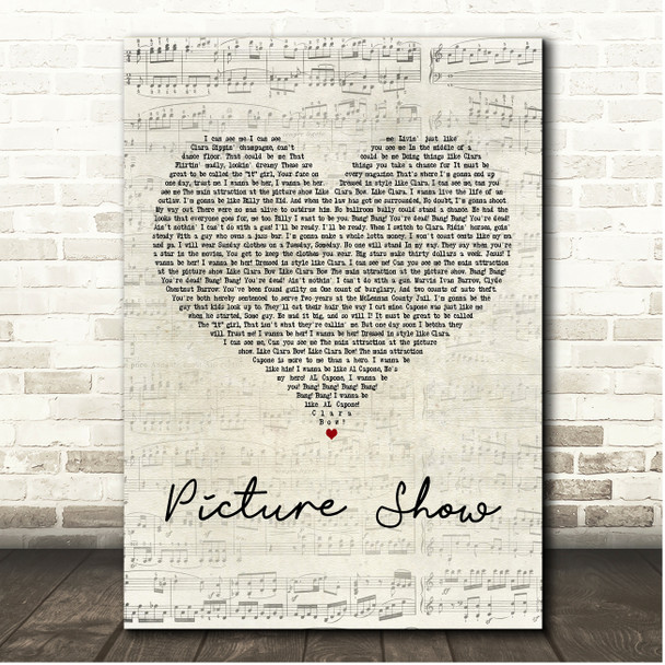 Bonnie & Clyde Picture Show Script Heart Song Lyric Print