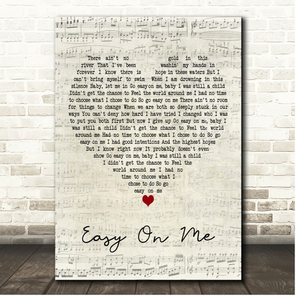 Adele Easy On Me Script Heart Song Lyric Print