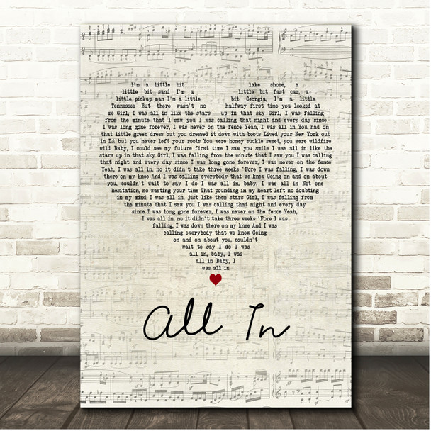 Chris Janson All In Script Heart Song Lyric Print