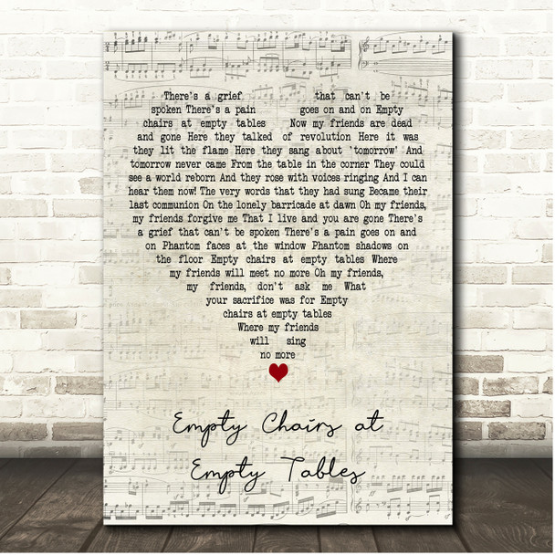Claude-Michel Schönberg Empty Chairs at Empty Tables Script Heart Song Lyric Print