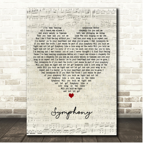 Clean Bandit Symphony Script Heart Song Lyric Print