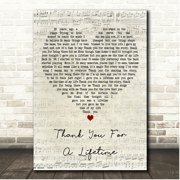 Cliff Richard Thank You For A Lifetime Script Heart Song Lyric Print