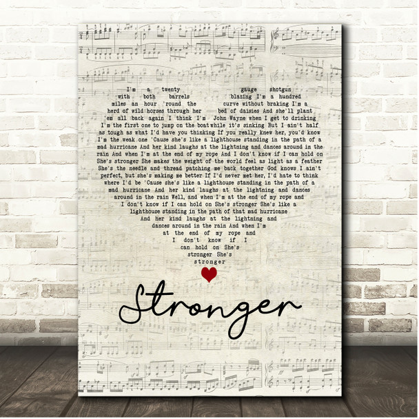 Cody Johnson Stronger Script Heart Song Lyric Print