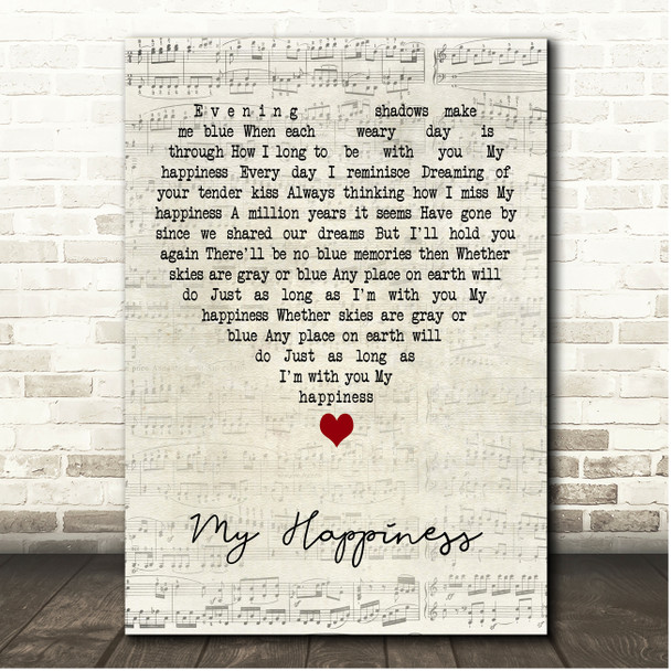 Connie Francis My Happiness Script Heart Song Lyric Print