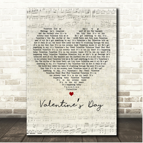 David Bowie Valentines Day Script Heart Song Lyric Print