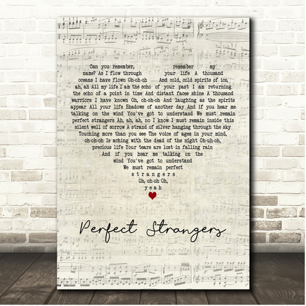 Deep Purple Perfect Strangers Script Heart Song Lyric Print