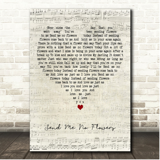 Doris Day Send Me No Flowers Script Heart Song Lyric Print