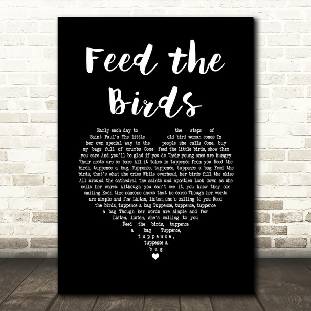 Julie Andrews - Mary Poppins Feed the Birds Black Heart Song Lyric Music Art Print