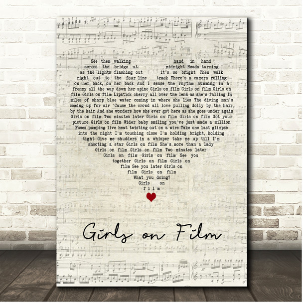 Duran Duran Girls on Film Script Heart Song Lyric Print