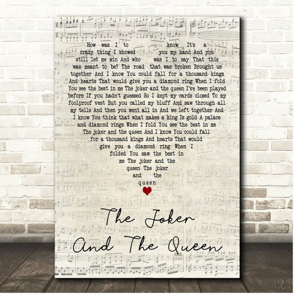 Ed Sheeran & Taylor Swift The Joker and the Queen Script Heart Song Lyric Print