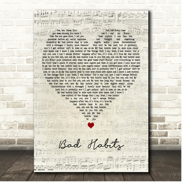 Ed Sheeran Bad Habits Script Heart Song Lyric Print
