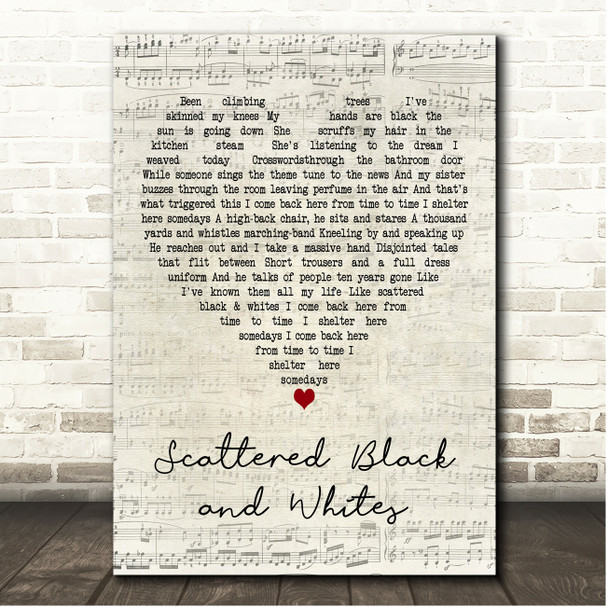 Elbow Scattered Black and Whites Script Heart Song Lyric Print