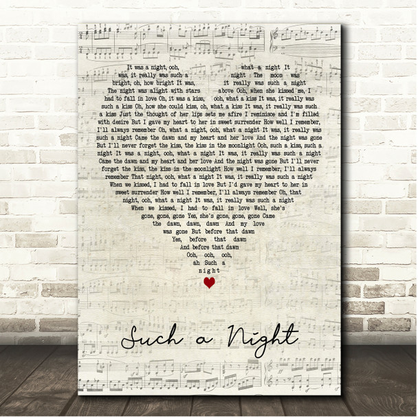 Elvis Presley Such a Night Script Heart Song Lyric Print